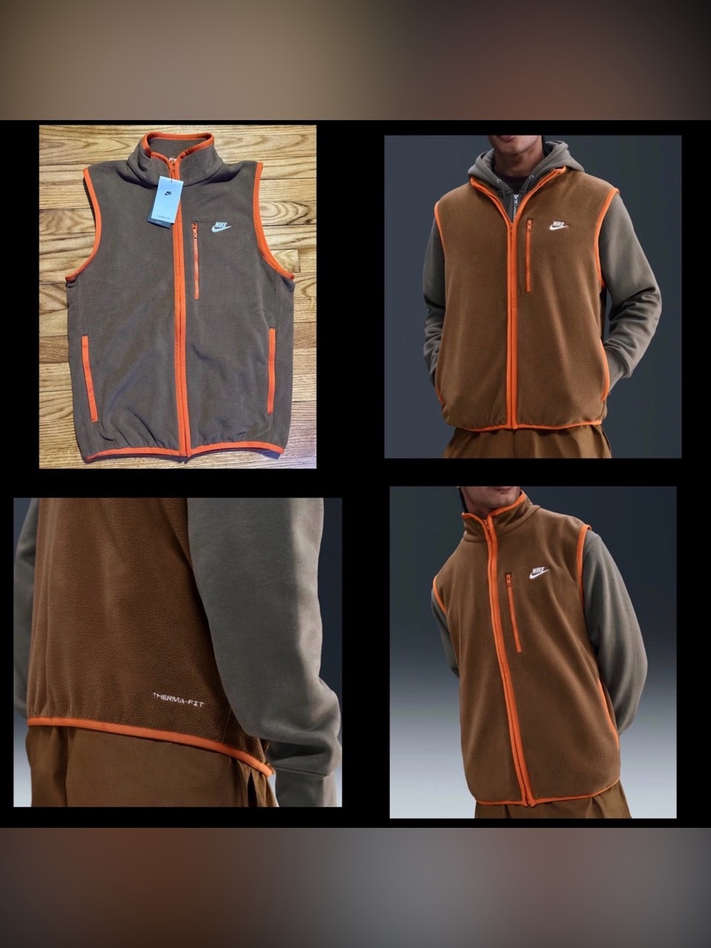 Nike THERMA-FIT Club Winterized Full-Zip Vest loose fit Men’s sz XXL NEW! Brown